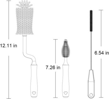 Kiuiom Perie rotativă pentru biberoane, perie pentru biberoane, set de perii pentru biberoane, sticla cu perie de curățare, perie de curățare a paielor, perie de curățare a sticlei 3 în 1, potrivită pentru sticle de lapte, paie pentru sticle, cană pentru sticle