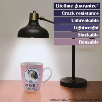 Cana cu decor unicorn, 310 ml, Alb/Roz