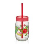 Cana din sticla, cu capac si pai din plastic, 370 ml, Qulux C00162