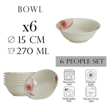 Set 6 boluri Ivoire cu margareta, 15 cm x 270 ml, pentru 6 persoane