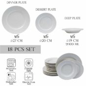 Set farfurii 18 piese, pentru 6 persoane, North Pole, Cesiro, Portelan, Alb