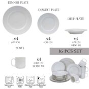 Set farfurii 16 piese, pentru 4 persoane, North Pole, Cesiro, Portelan, Alb