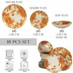 Set farfurii 18 piese, pentru 6 persoane, Hawaii, Cesiro, Alb ivoire decorat cu frunze portocalii
