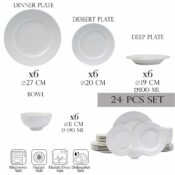 Set farfurii 24 piese, pentru 6 persoane, North Pole, Cesiro, Portelan, Alb