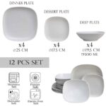 Set farfurii 12 piese, pentru 4 persoane, Ice, Cesiro, Portelan, Alb