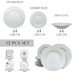 Set farfurii 12 piese, pentru 4 persoane, Iceberg, Cesiro, Portelan, Alb
