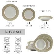 Set farfurii 12 piese, pentru 4 persoane, Ivory, Cesiro, Alb Ivoire cu crem
