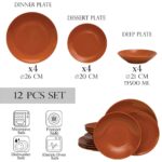 Set farfurii 12 piese, pentru 4 persoane, Wall, Cesiro, Caramiziu