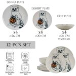 Set farfurii 12 piese, pentru 4 persoane, Pumpkin Cat, Cesiro, Ivoire cu Pisica