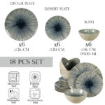 Set farfurii 18 piese, pentru 6 persoane, MoonLight, Alb Ivoire Lucios cu linii albastre