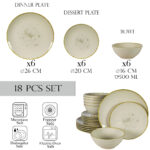 Set farfurii 18 piese, pentru 6 persoane, Ivory Stone, Cesiro, Alb Ivoire Lucios cu margine aurie