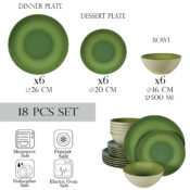 Set farfurii 18 piese, pentru 6 persoane, Kiwi, Cesiro, Alb Ivoire lucios cu verde
