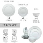 Set farfurii 12 piese, pentru 4 persoane, Iceberg, Cesiro, Portelan, Alb Lucios
