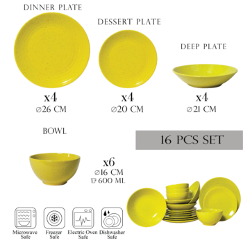 Set farfurii 16 piese, pentru 4 persoane, Lime Juice, Cesiro, Verde-Galbui
