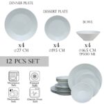 Set farfurii 12 piese, pentru 4 persoane, Snow, Cesiro, Portelan, Alb