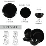 Set farfurii 12 piese, pentru 4 persoane, Abyss, Cesiro, Negru Abis Mat