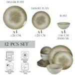 Set farfurii 12 piese, pentru 4 persoane, Silver, Cesiro, Alb Ivoire lucios cu gri
