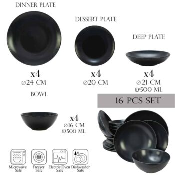 Set farfurii 16 piese, pentru 4 persoane, Anthracite, Cesiro, Gri Mat