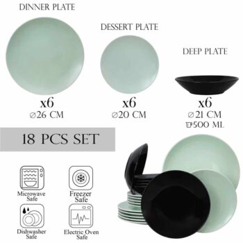 Set farfurii 18 piese, pentru 6 persoane, IceCream, Cesiro, Verde/Negru