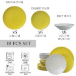 Set farfurii 18 piese, pentru 6 persoane, Summer, Cesiro, Alb Arctic/Galben