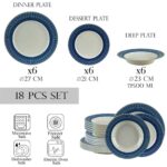 Set farfurii 18 piese, pentru 6 persoane, Ivory, Cesiro, Alb Ivoire cu albastru