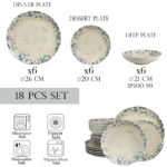 Set farfurii 18 piese, pentru 6 persoane, Marble, Cesiro, Alb Ivoire cu albastru