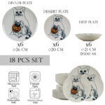 Set farfurii 18 piese, pentru 6 persoane, Pumpkin Cat, Cesiro, Ivoire cu Pisica