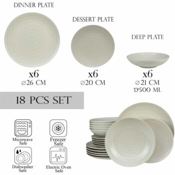 Set farfurii 18 piese, pentru 6 persoane, Ivory, Cesiro,  Alb Ivoire cu linii