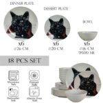 Set farfurii 18 piese, pentru 6 persoane, Dracula Cat, Cesiro, Alb Ivoire cu Pisica