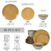 Set farfurii 18 piese, pentru 6 persoane, Sundown, Cesiro, Alb Ivoire lucios cu galben