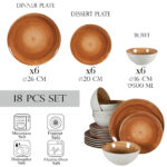 Set farfurii 18 piese, pentru 6 persoane, Earth, Cesiro, Alb Ivoire lucios cu maro