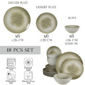 Set farfurii 18 piese, pentru 6 persoane, Silver, Cesiro, Alb Ivoire lucios cu gri
