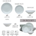 Set farfurii 24 piese, pentru 6 persoane, Snow, Cesiro, Portelan, Alb