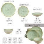 Set farfurii 16 piese, pentru 4 persoane, Light Pistachio, Cesiro, Verde Pastel