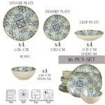 Set farfurii 16 piese, pentru 4 persoane, Marocco, Cesiro, Alb ivoire cu albastru