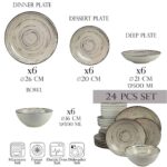 Set farfurii 24 piese, pentru 6 persoane, Stone, Cesiro, Alb Ivoire cu negru
