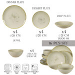 Set farfurii 16 piese, pentru 4 persoane, Ivory Stone, Cesiro, Alb Ivoire cu margine aurie