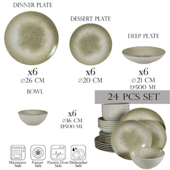 Set farfurii 24 piese, pentru 6 persoane, Silver, Cesiro, Alb Ivoire cu gri