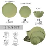 Set farfurii 12 piese, pentru 4 persoane, Sage, Cesiro, Verde Mat cu puncte negre