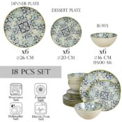 Set farfurii 18 piese, pentru 6 persoane, Marocco, Cesiro, Alb Ivoire cu albastru