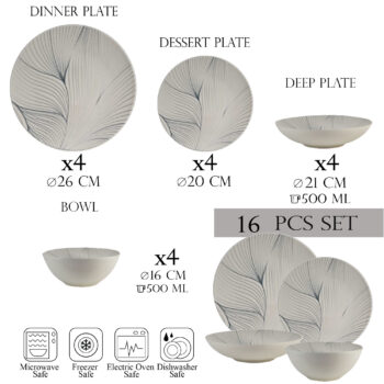 Set farfurii 16 piese, 4 persoane- Ensemble Foglie d'Oro - Set Veselă Italiană Porțelan