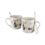 Set doua cani 170 ml, Alb cu vaza si lavanda