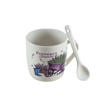 Cana 170 ml, Alb cu design carucior lavanda