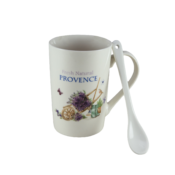 Cana cu lingurita, Cesiro, 370 ml, Alb cu design fresh natural