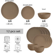 Set farfurii 12 piese, pentru 4 persoane, Coffee, Cesiro, Maro