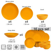 Set farfurii 16 piese, pentru 4 persoane, Sun, Cesiro, Galben Lucios