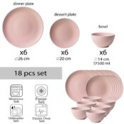 Set farfurii 18 piese, pentru 6 persoane, Pastel Pink, Cesiro, Roz Mat