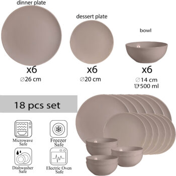 Set farfurii 18 piese, pentru 6 persoane, Latte, Cesiro, Crem Latte Lucios