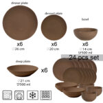 Set farfurii 24 piese, pentru 6 persoane, Dark Chocolate, Cesiro, Maro inchis