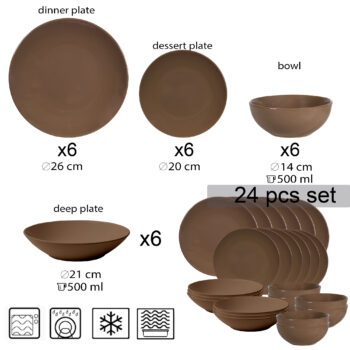 Set farfurii 24 piese, pentru 6 persoane, Dark Chocolate, Cesiro, Maro inchis